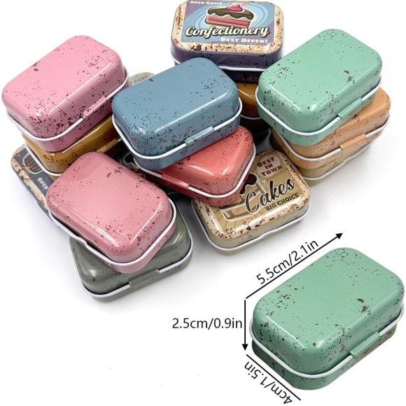 “SWEET SHOP Freshly Baked Open Daily” Mini Travel Tin, Pill, Jewelry Box, Blue - Picture 6 of 16
